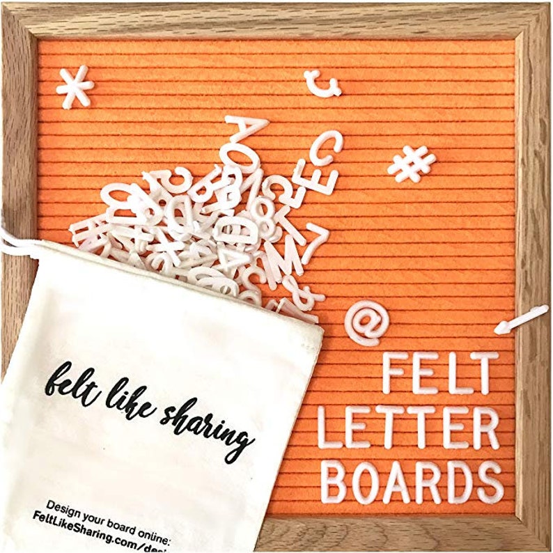 Orange Felt Letter Board Set – Handmade Oak Frame, 300 White Letters Bild 3