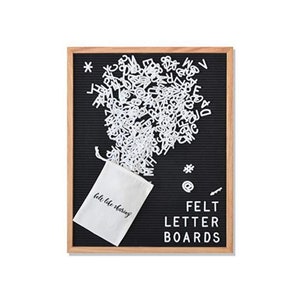 Handmade Felt Letter Board Set with Wood Oak Frame 16x20 inches - Comes with 348 One Inch White Letters and Canvas Bag