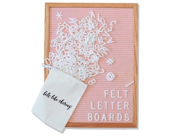 Pink Handmade Felt Letter Board Set with Wood Oak Frame 12x16 inches - Comes with 348 One Inch White Letters and Canvas Bag