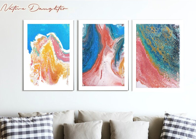 Ocean Floor A4 size Digital Download printable art abstract wall art fluid art print acrylic pour art print wall d\u00e9cor 3 piece wall art
