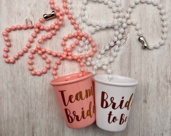 Bride to Be & Team Bride Shot Glass Necklace, Bachelorette Party, Wedding Party, Shot Glass Lanyard, Party Favors