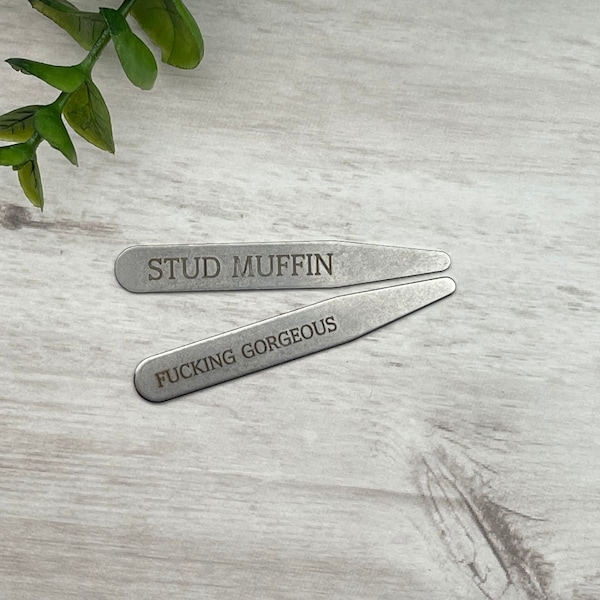 Personalized Collar Stays - Gift for Dad or Grad - Engraved Stainless Steel Collar Stiffener - Groomsman or Groom Gift - Wedding Party Gift