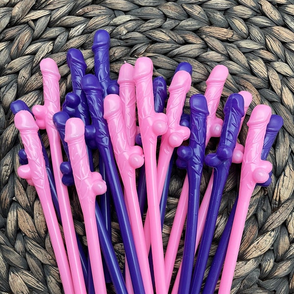 Pink and Purple Penis Straws, Set of 20 Penis Straws, Bachelorette Party Decor