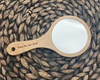 Miroir à main gravé, miroir en bois personnalisé