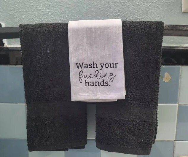 Novelty Humorous Wash Your Hands Two Hand Towels Funny Hand Towels