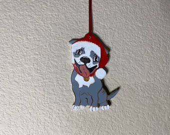 Handpainted Handmade Personalizable Cute Funny Christmas Pit Bull Dog Ornament