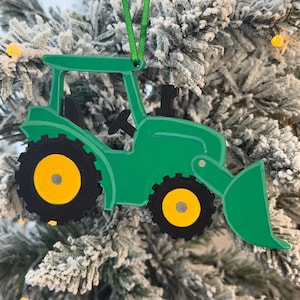 Green Bucket Farm Tractor Equipment Vehicle Personalizable Handpainted Christmas Ornament