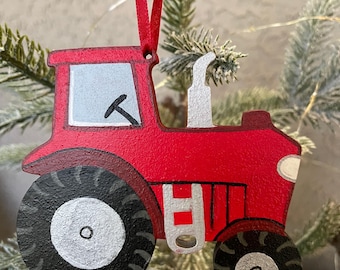 Handmade Handpainted Personalizable Red Farm Tractor Equipment Christmas Ornament /Gift Tag