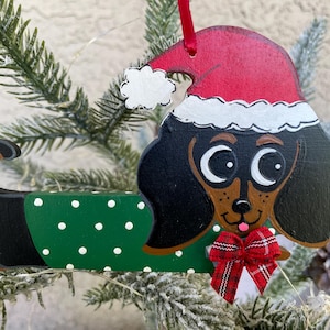 Handmade Handpainted German Dachshund Badger Wiener Personalizable Bow Tie Santa Hat Dog Christmas Ornament