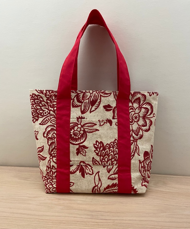 Floral Tote Bag Tote Bag w Pockets Blue Tote Bag Tote Bag Red Tote Bag