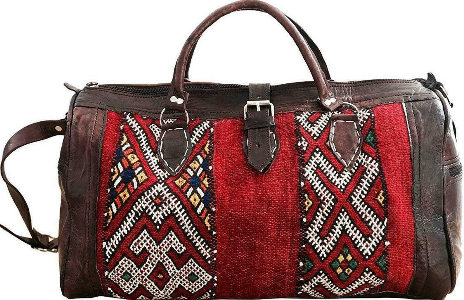 Boho Leather Travel Weekend Bag Kilim Travel Bag Duffel Bag Etsy