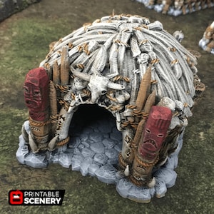 Shaman&#39;s Hut - Tribal Terrain - Fantasy Terrain DND AoS Pathfinder Printable Scenery Miniature Wargame Tabletop Terrain Jungle Terrain