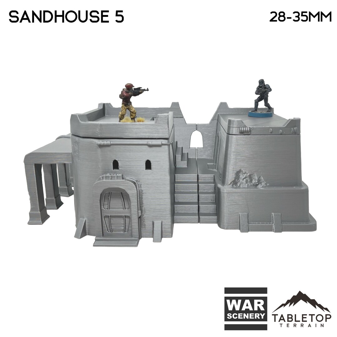 War Scenery Sandhouse 5 - Sci-Fi Tabletop Terrain For Star Wars Legion, 28-35mm Scale, Pre-Painted Buildings