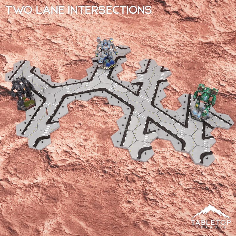 HEXTECH Two Lane Intersections Bundle - 6mm 8mm Mech Wargames Tabletop ...