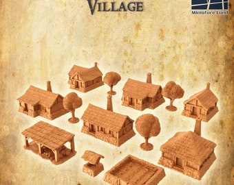 Medieval Village - DND AoS Pathfinder Conquest MiniatureLand Tabletop Terrain Miniature Wargame 28mm Fantasy Medieval