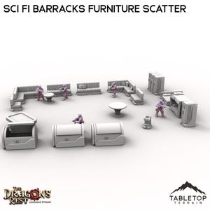 Sci Fi Barracks Furniture Scatter - Tabletop Terrain Grimdark Gothic Miniature Wargame Sci-Fi 28mm 32mm