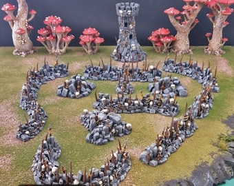 Barricadas y escombros de goblins - Terreno de dispersión de fantasía - Terreno de fantasía DND AoS Conquest Pathfinder Escenario imprimible Terreno de mesa