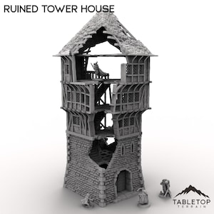 Ruined Tower House - Tabletop Terrain Fantasy DND Miniature Roleplaying Wargame 28mm 32mm