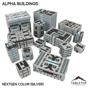 Edificios Alpha de Mecha City - Terreno de mesa para juegos de guerra de mechas de 6 mm y 8 mm, compatible con juegos de guerra de mechas a pequeña escala.