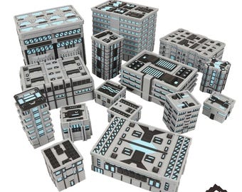 Mecha City Alpha Buildings - 6mm 8mm Mech Wargames Tabletop Terrain Compatible with Small Scale Mech Wargames