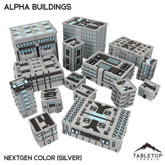 Mecha City Alpha Buildings - 6mm 8mm Mech Wargames Tabletop Terrain Compatible with Small Scale Mech Wargames