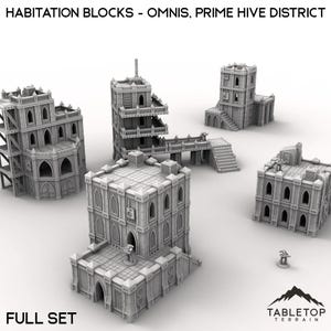 Blocos de habitação - Omnis, Prime Hive District - Terreno de mesa Grimdark Gótico Miniatura Wargame Sci-Fi 28 mm 32 mm
