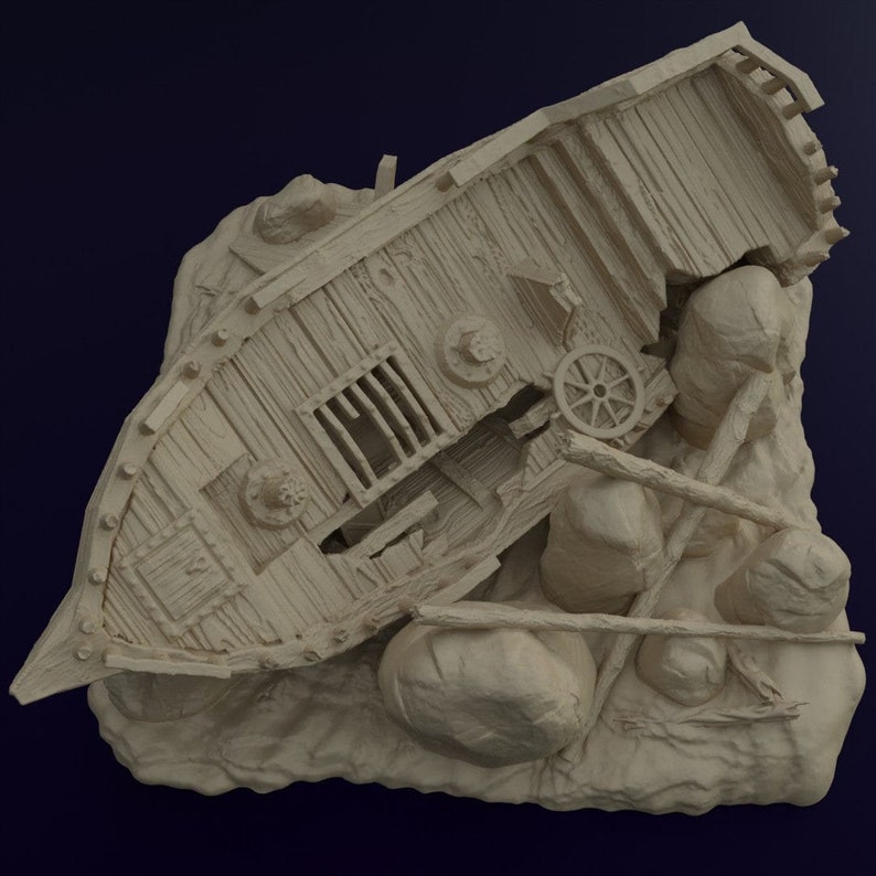 Partially Rendered Miniature Model Ashored Galley - DND Aos Pathfinder Conquest Miniatureland Tabletop ...