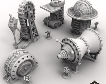 Sector Mechanical – Tabletop-Gelände, düster-gotische Miniaturen, Tabletop-Wargame, Sci-Fi, 28 mm, 32 mm