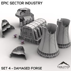 Epic Sector Industry - Set 4 - Damaged Forge - 6mm 8mm Mech Wargames Tabletop Terrain Compatible with Small Scale Epic Wargames