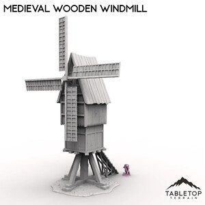 Medieval Wooden Windmill - Tabletop Terrain Fantasy DND Miniature Roleplaying Wargame 28mm 32mm