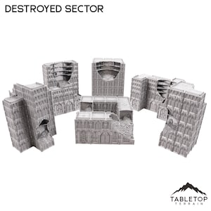 Destroyed Sector 8mm Scale Building Pack - 6mm 8mm Mech Wargames Tabletop Terrain Compatible with Small Scale Epic Wargames