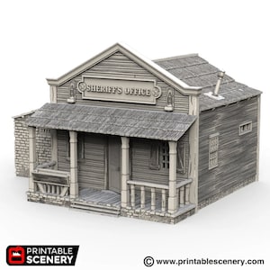 Sheriff Office & Jail - Wild West Building - Wild West Exodus Tabletop Terrain Printable Scenery Time Warp Wargaming Terrain