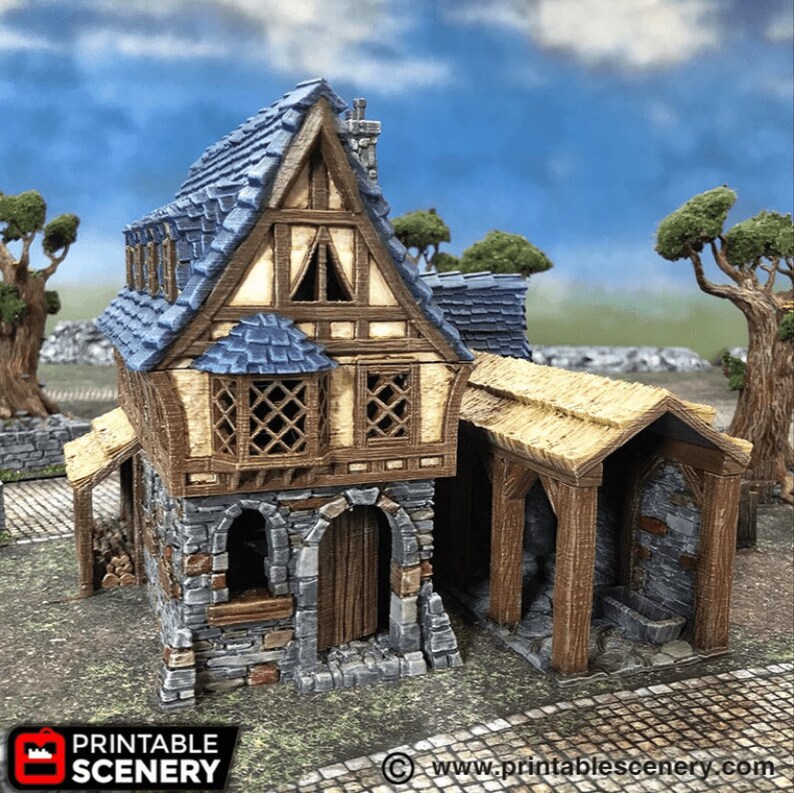 Ruined Tavern Fantasy Terrain – Winterdale Building By Printable Scenery – 28mm Scale, FDM Printed