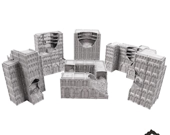 Pack de edificios a escala 8 mm del sector destruido - Terreno de mesa para juegos de guerra de mechas de 6 mm y 8 mm, compatible con juegos de guerra épicos a pequeña escala.