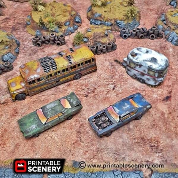 Abandoned Vehicles - Apocalyptic Scatter Terrain - Gaslands Terrain Post-Apocalyptic Walking Dead Fallout Wasteland Warfare Tabletop Terrain