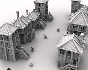 Medieval City Houses - Tabletop Terrain Fantasy DND Miniature Roleplaying Wargame 28mm 32mm