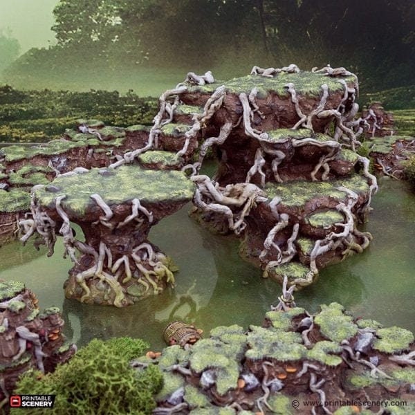 Swamp Hillocks - The Gloaming Swamp - Fantasy Terrain DND AoS Conquest Afdrukbaar landschap Wargame Tafelbladterrein