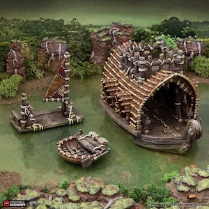 Swamp Boats - The Gloaming Swamp - Fantasy Terrain DND AoS Conquest Printable Scenery Wargame Tabletop Terrain