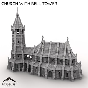 Iglesia con campanario - Terreno de mesa Fantasía DND Miniaturas Juego de rol Wargame 28 mm 32 mm
