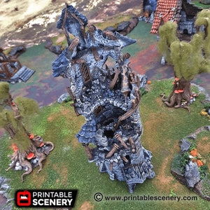 Ruined Wizard Tower - Fantasy Ruins - Winterdale Fantasy Terrain DND AoS Conquest Printable Scenery Miniature Wargame Tabletop Terrain