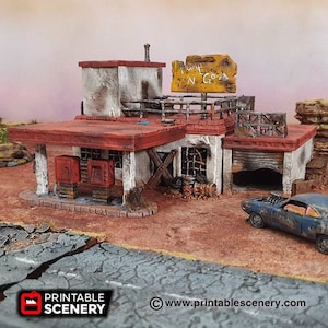 Derelict Gas Station - Apocalyptic Building - Gaslands Terrain Post-Apocalyptic Walking Dead Fallout Wasteland Warfare Tabletop Terrain