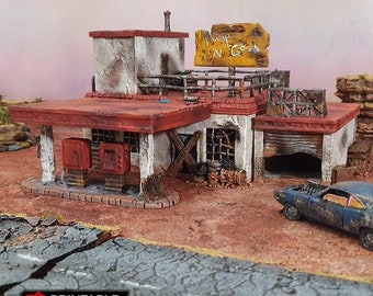 Derelict Gas Station - Apocalyptic Building - Gaslands Terrain Post-Apocalyptic Walking Dead Fallout Wasteland Warfare Tabletop Terrain