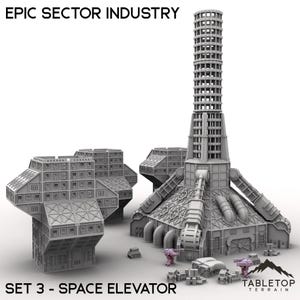 Epic Sector Industry - Set 3 - Space Elevator - 6mm 8mm Mech Wargames Tabletop Terrain Compatible with Small Scale Epic Wargames
