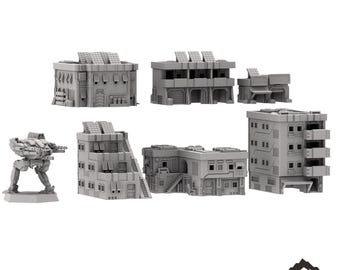 Mecha City Wantrell Buildings - 6mm 8mm Mech Wargames Tabletop Terrain Compatible with Small Scale Mech Wargames