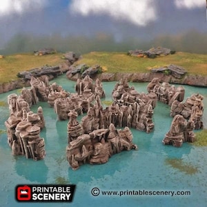 Low Grotto Walls - Fantasy Scatter Terrain - Fantasy Terrain DND AoS Conquest Pathfinder Printable Scenery Wargame Tabletop Terrain