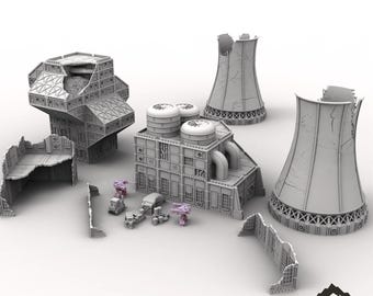 Industria del Sector Épico - Set 5 - Fábrica de Prometio Dañada - Terreno de mesa para juegos de guerra de mechas de 6 mm y 8 mm compatible con juegos de guerra épicos de pequeña escala