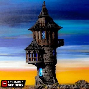 Wizard Tower - Fantasy Tower - Winterdale Fantasy Terrain DND AoS Conquest Printable Scenery Miniature Wargame Tabletop Terrain
