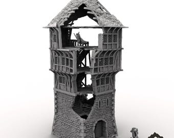Casa Torre en Ruinas - Terreno de mesa Fantasía DND Miniatura Juego de rol Wargame 28 mm 32 mm
