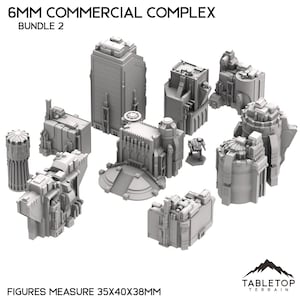 6mm Sci-Fi Commercial Complex Bundle 2 - 6mm 8mm Mech Wargames Tabletop Terrain Compatible with Small Scale Mech Wargames