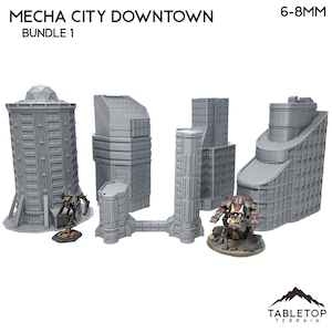 Mecha City Downtown Buildings - Bundle 1 - 6mm 8mm Mech Wargames Tabletop Terrain Compatible with Small Scale Mech Wargames